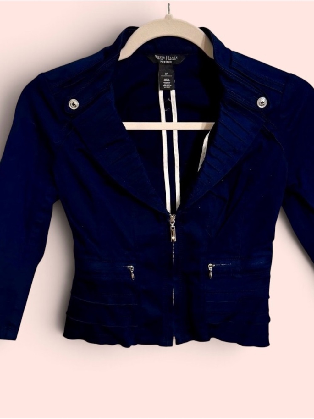 White House Black Market Deep Navy Zip-Front Cropped Blazer Size 0P